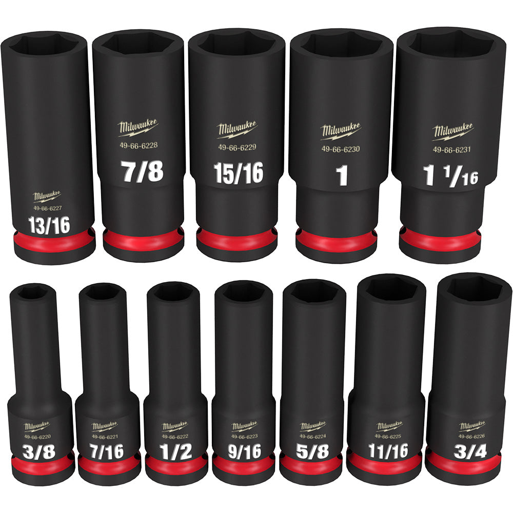 Milwaukee Electric 12-Pc 1/2" Drive, 6 Pt. Sae Deep Impact Socket Set, 3/8" 1-1/16" - MLW-49-66-7011 | MFVCanada.com