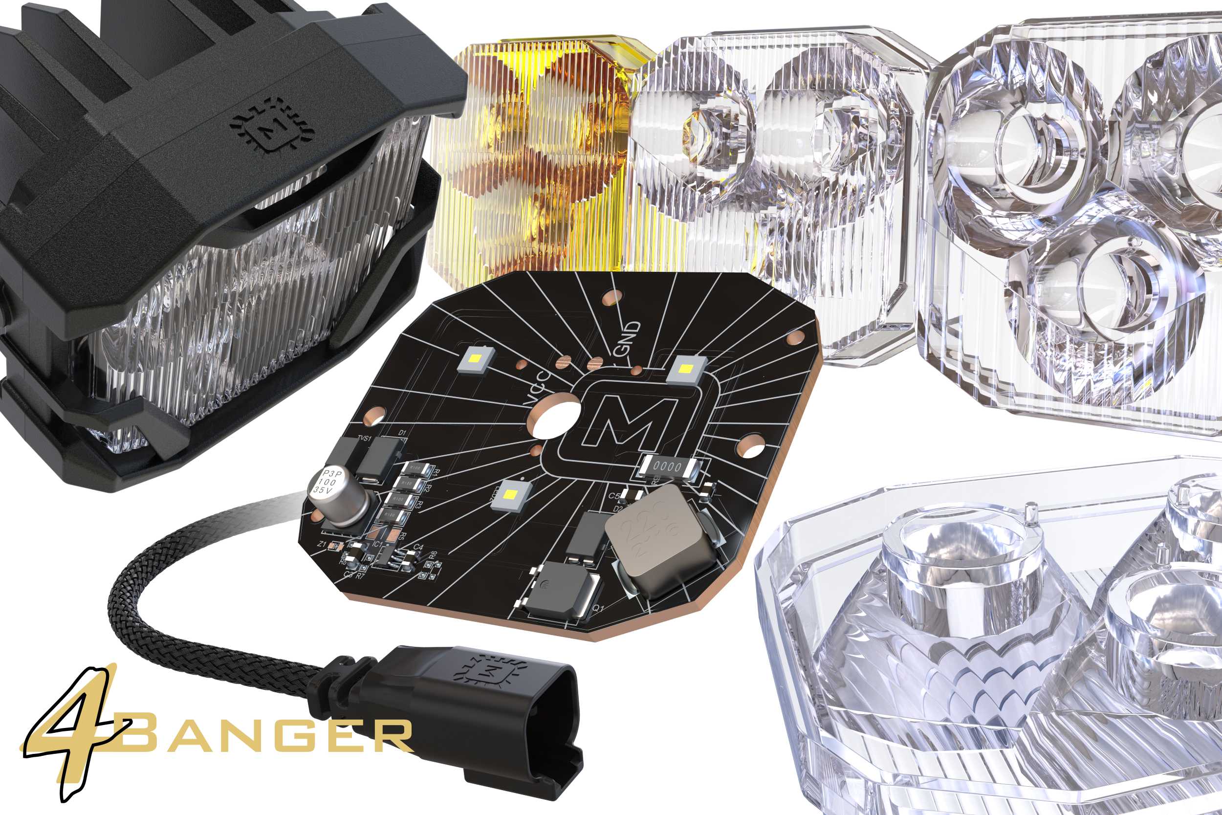 Morimoto 4Banger Ditch Light Kit: Wrangler JL (HXB Yellow SAE Wide Beam) 4B-PLR-KIT-1155 | GarageAndFab.com