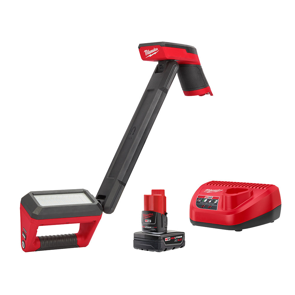 Milwaukee Electric 120 Lumens M12 Magnetic Underbody Light W/ Dual Rotating Joints & Magnetic Storage Tray, (1) 12V Xc4.0 Battery & (1) Charger - MLW-2126-21XC | MFVCanada.com