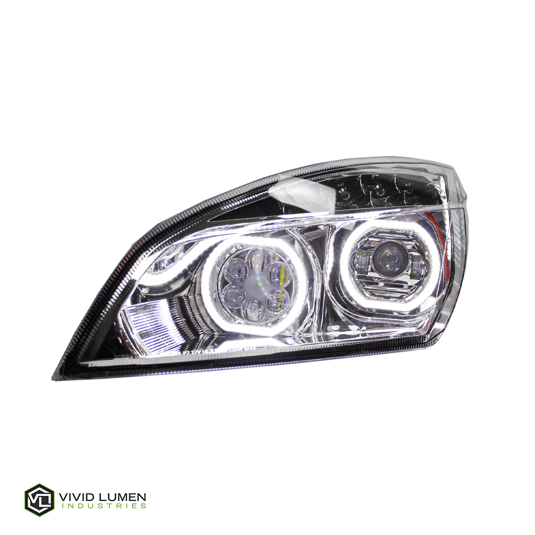 Vivid FL02-D Brilliant Series Freightliner Cascadia Led Headlight Chrome Driver 2018-Current | GarageAndFab.com