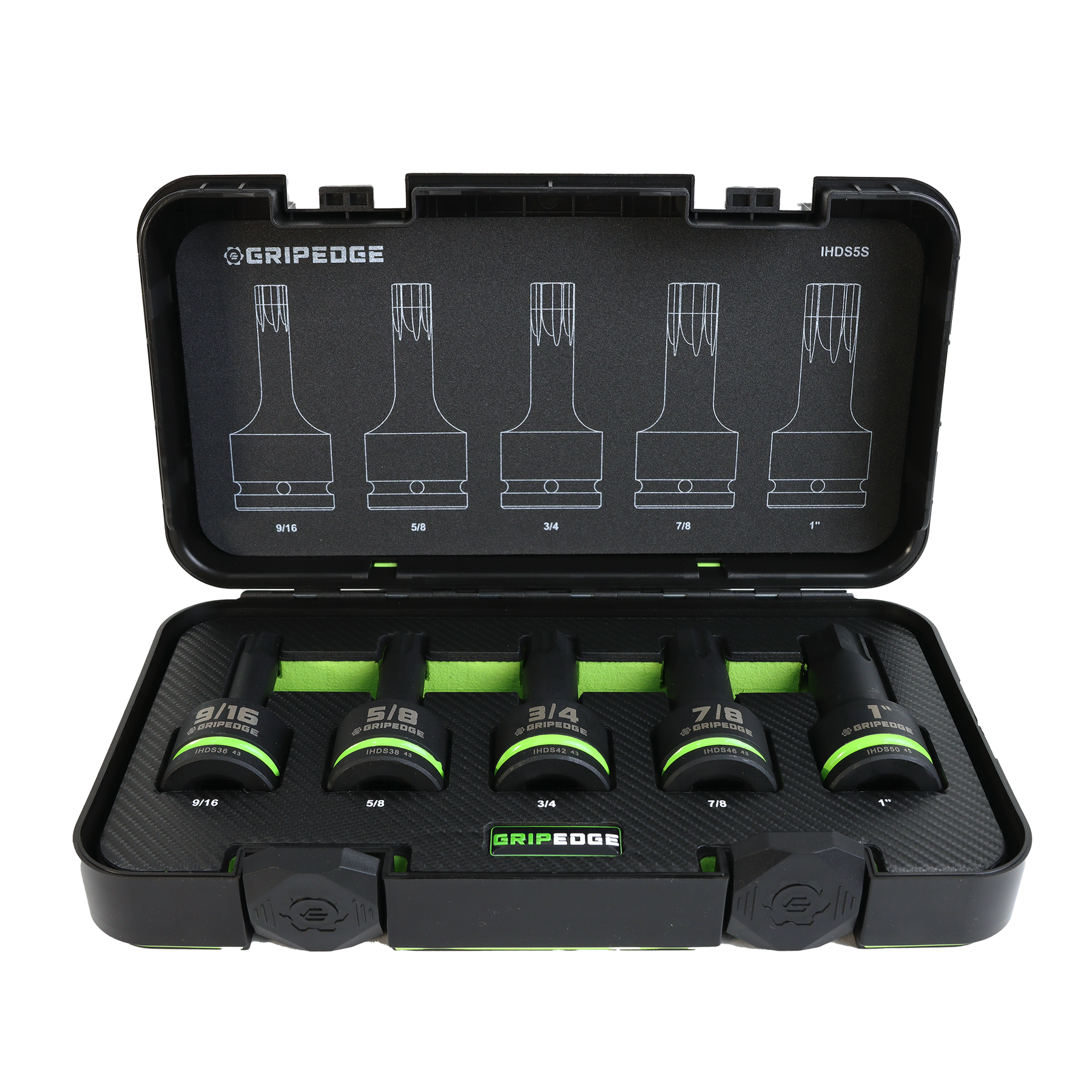 GripEdge 5 Pc 3/4" Dr. SAE Impact Rpt Hex Bit Socket Set, 9/16" To 1" -GPE-IHDS5S | GarageAndFab.com
