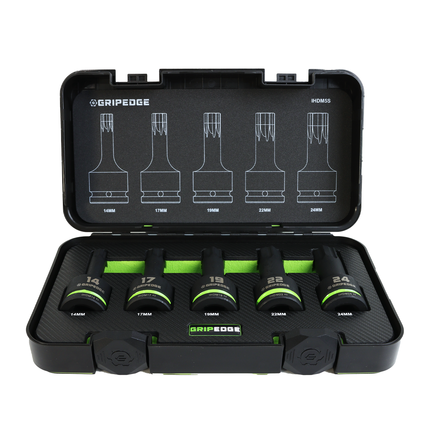 GripEdge 5 Pc 3/4" Dr. Metric Impact Rpt Hex Bit Socket Set, 14MM-24MM -GPE-IHDM5S | GarageAndFab.com