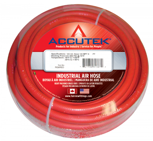 Fairview 1/4 ID EPDM Assy;Red;250PSI;1/4MPTx100ft Item #: FVF-RG4/2RED-100B | GarageAndFab.com