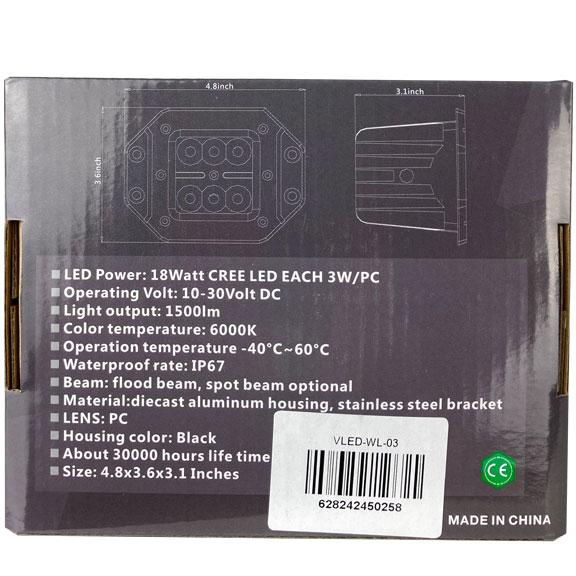 Vivid VLED-WL-03 Industrial Series Led Work Light 3 Inch Flush Square Spot | GarageAndFab.com
