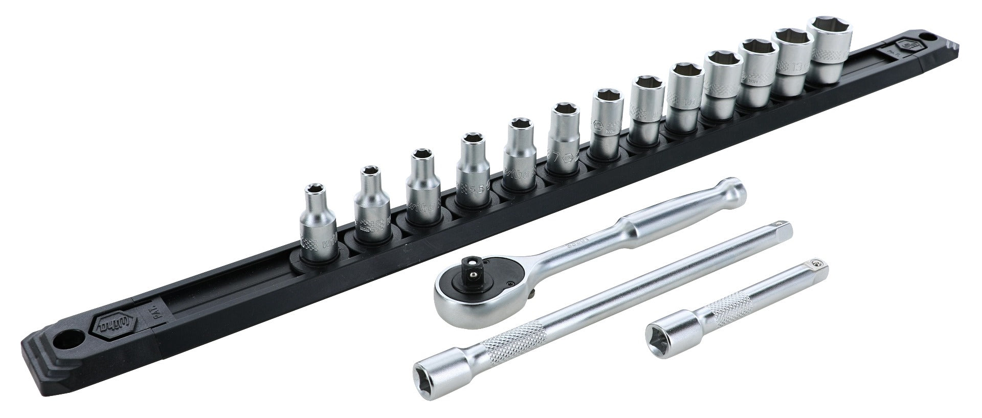 WIHA TOOLS 16 Piece Professional Series Socket And Ratchet Set With 3 And 6 Inch Extension Ension Bars - Metricric - WIH-33391 | GarageAndFab.com