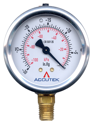 Fairview 30-0Vac Liquid Gauge;4in Face;1/4MPT Stem Item #: FVF-PG-30SGV25 | GarageAndFab.com