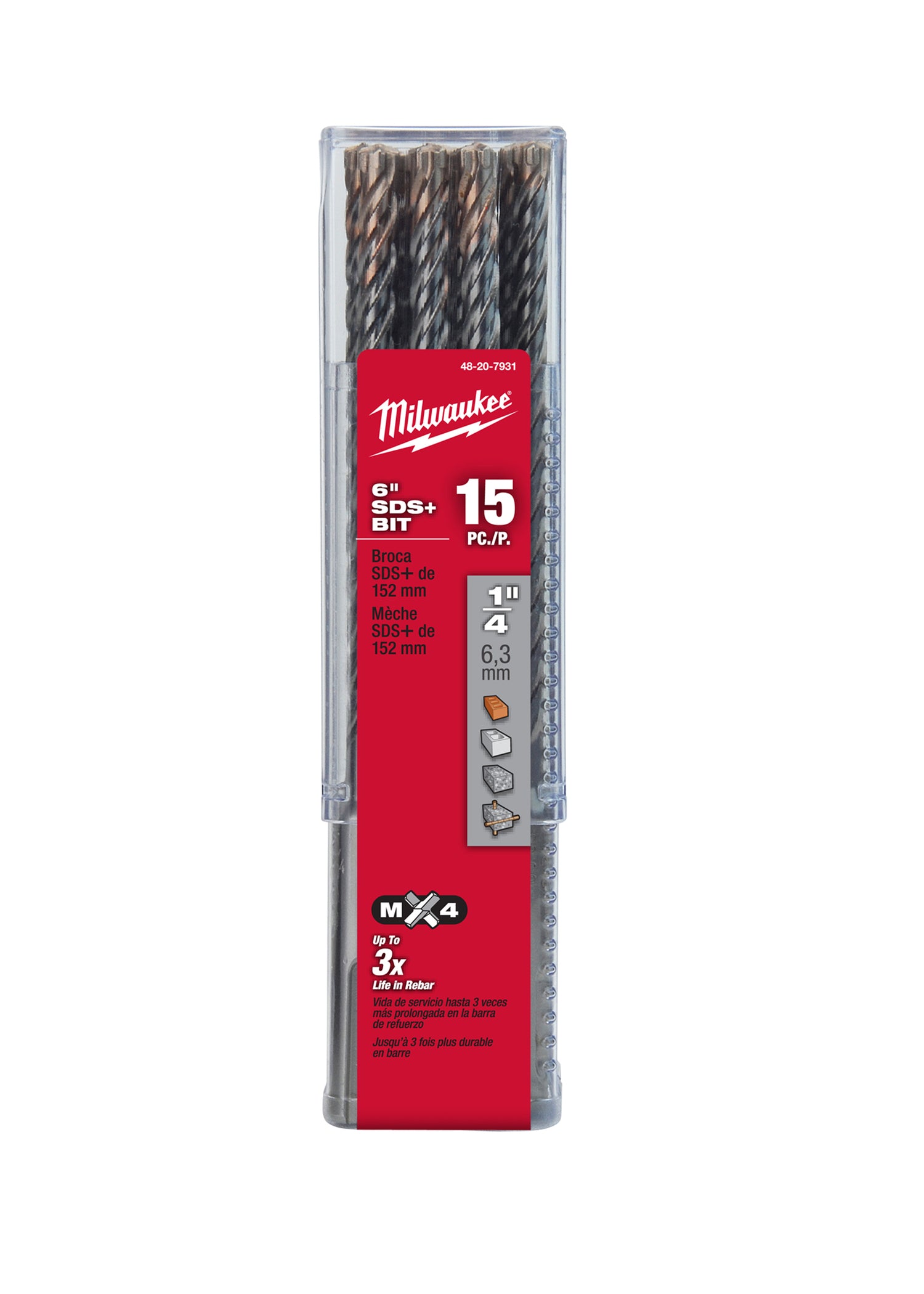 Milwaukee Electric Sds+ Mx4 1/4" X 4" X 6" Bulk 15 - MLW-48-20-7931 | MFVCanada.com