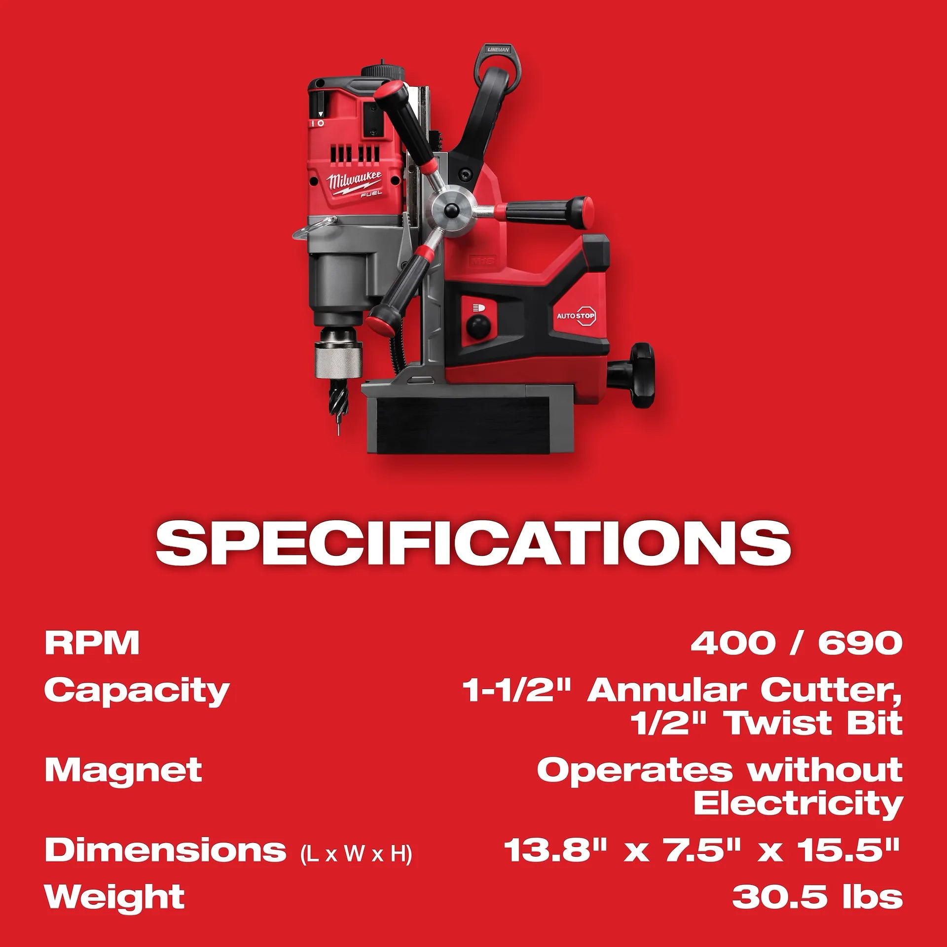 Milwaukee Electric M18 Fuel Lineman Mag Drill - MLW-2788-22HD | MFVCanada.com