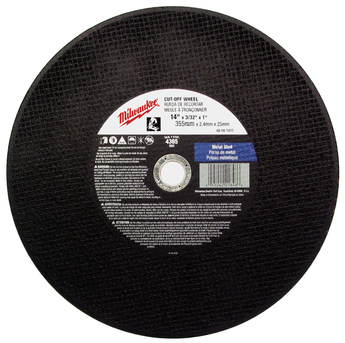 Milwaukee Electric 14X3/32X1 Cut Off Wheel Bulk 5 - 49-94-1405 - MLW-49-94-1405 | MFVCanada.com