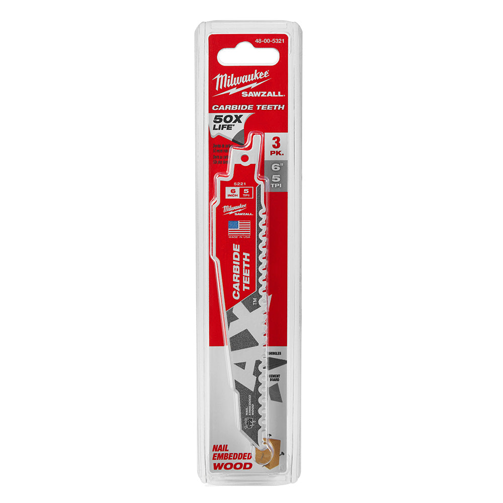 Milwaukee Electric 6In Cax 3Pk Sawzall Blade - MLW-48-00-5321 | MFVCanada.com