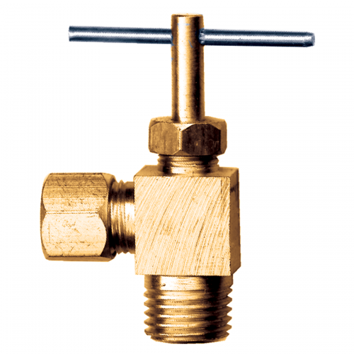 Fairview Comp Needle Valve 90Elb;1/4x1/8 MPT;Lead Free Brass Item #: FVF-LF-3069-4A | GarageAndFab.com