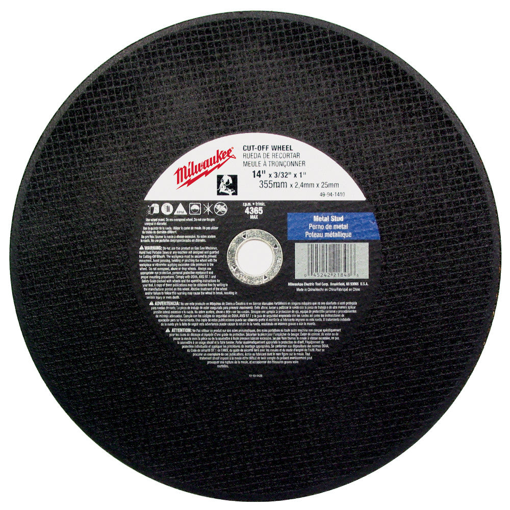 Milwaukee Electric 14X3/32X1 Cut Off Wheel Bulk 10 - MLW-49-94-1410 | MFVCanada.com