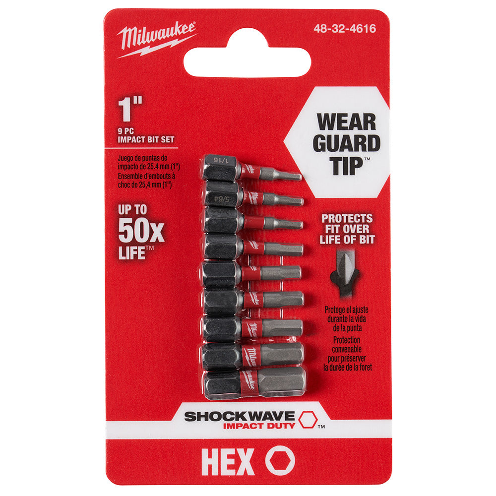 Milwaukee Electric 9Pc 1In Insert Hex Bit Set - MLW-48-32-4616 | MFVCanada.com