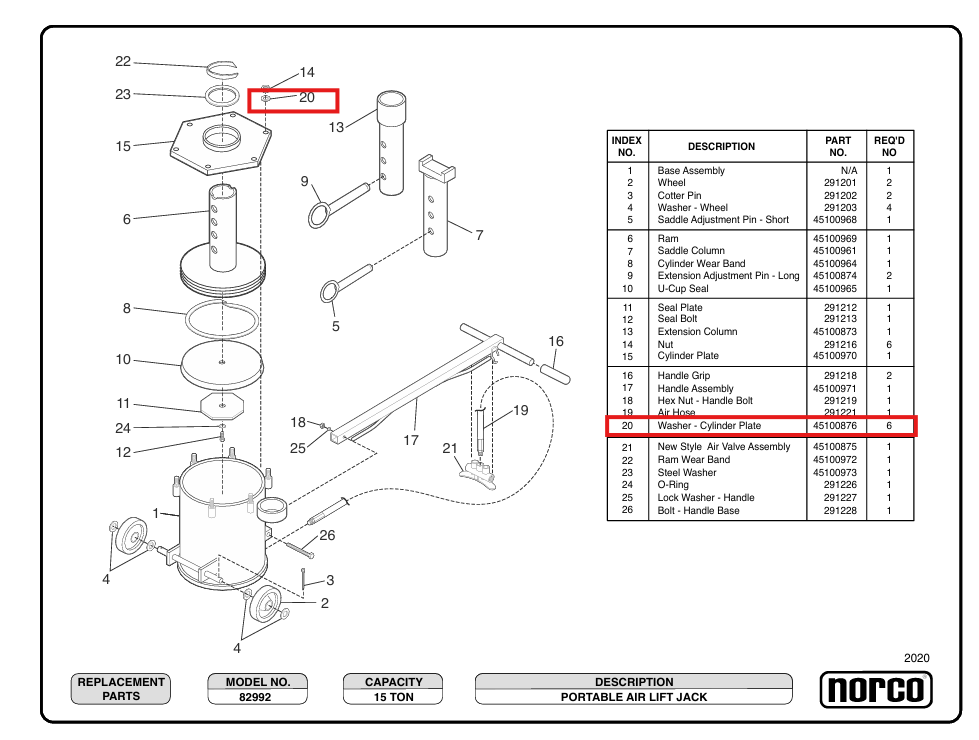 Norco Washer For 82990C/82992 (Cover Plate) - NRC-45100876 | GarageAndFab.com