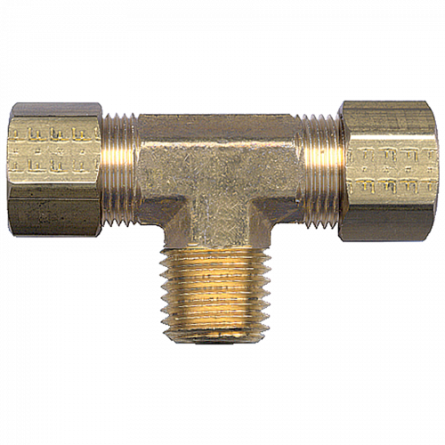 Fairview Comp Tee;3/8 Poly Tubex1/4 MPT Item #: FVF-472-6B | GarageAndFab.com