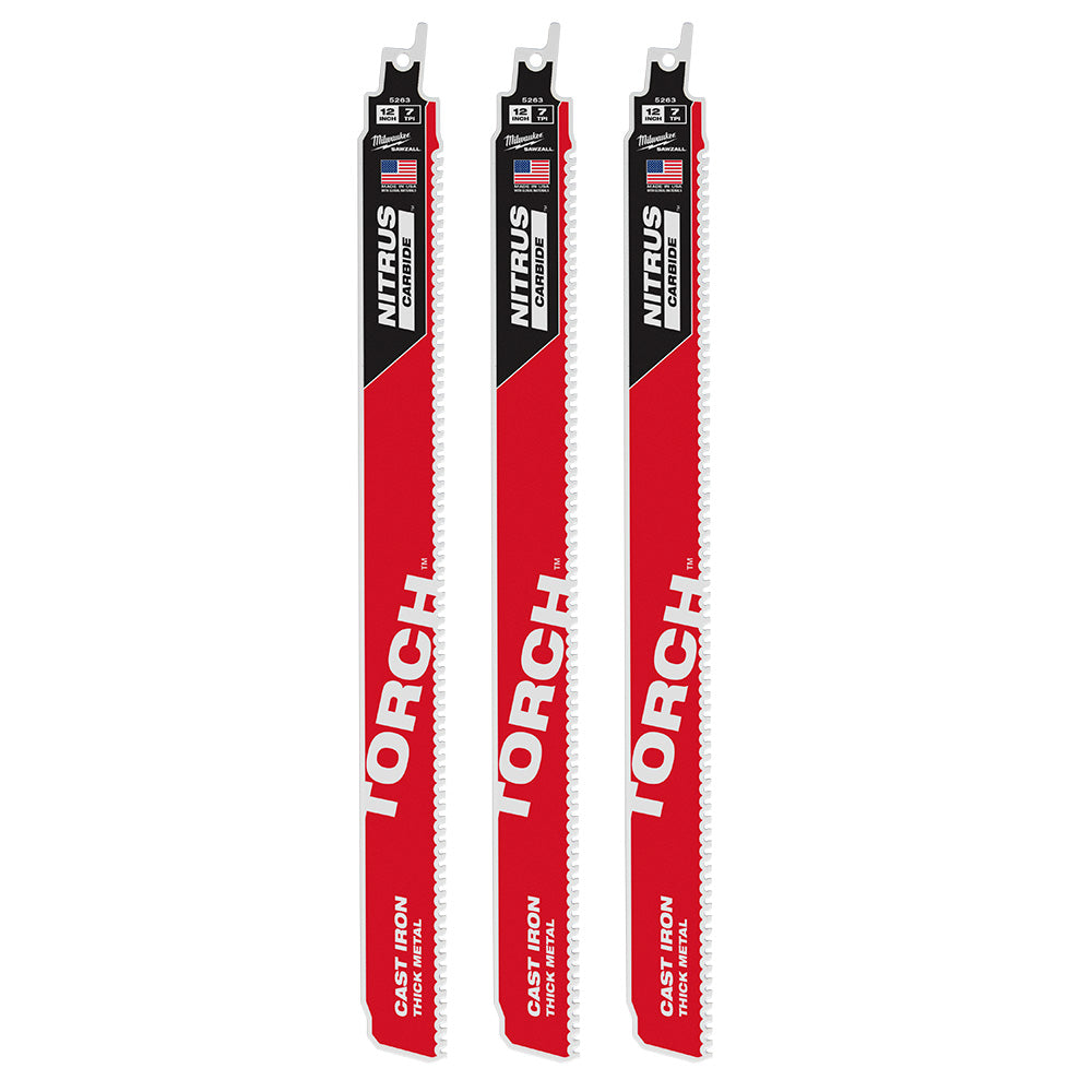 Milwaukee Electric 12" Sawzall Torch With Nitrus Carbide Blade, 7 Tpi, Pack Of 3 - MLW-48-00-5363 | MFVCanada.com