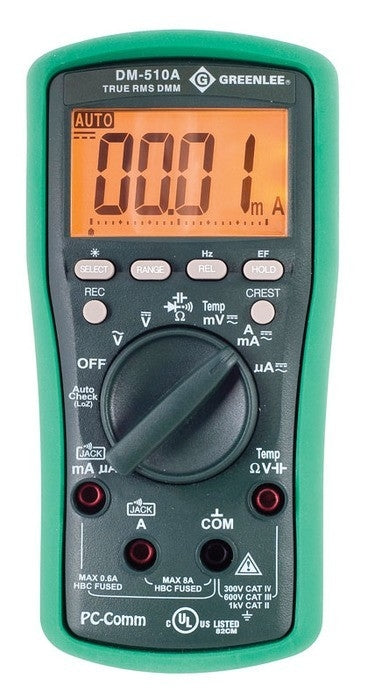 Greenlee Dmm,Trms,Ac/Dc,Cap,Temp - GRE-DM-510A | GarageAndFab.com