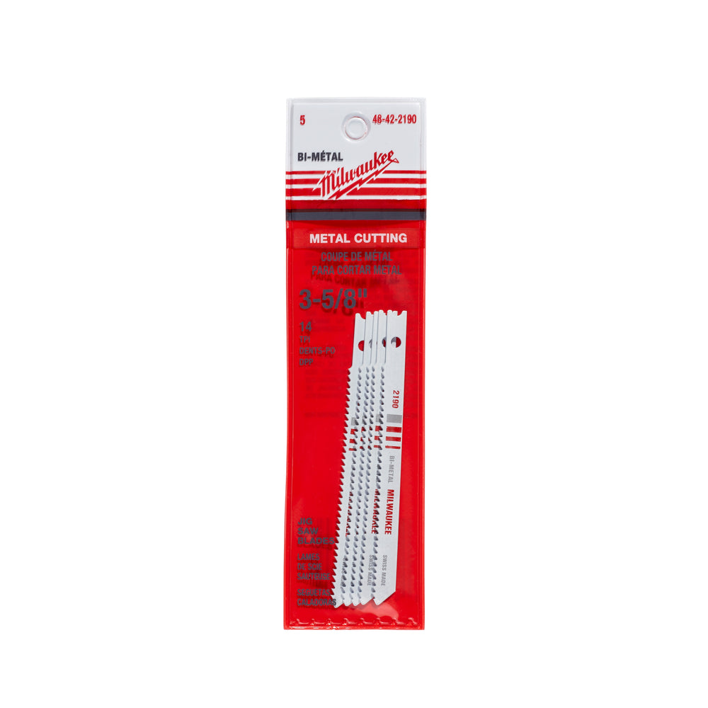 Milwaukee Electric Jig Saw Blade, 3-5/8" X 14 Tpi, Metal Cutting, Bi-Metal, U-Shank, Pack Of 5 - MLW-48-42-2190 | MFVCanada.com