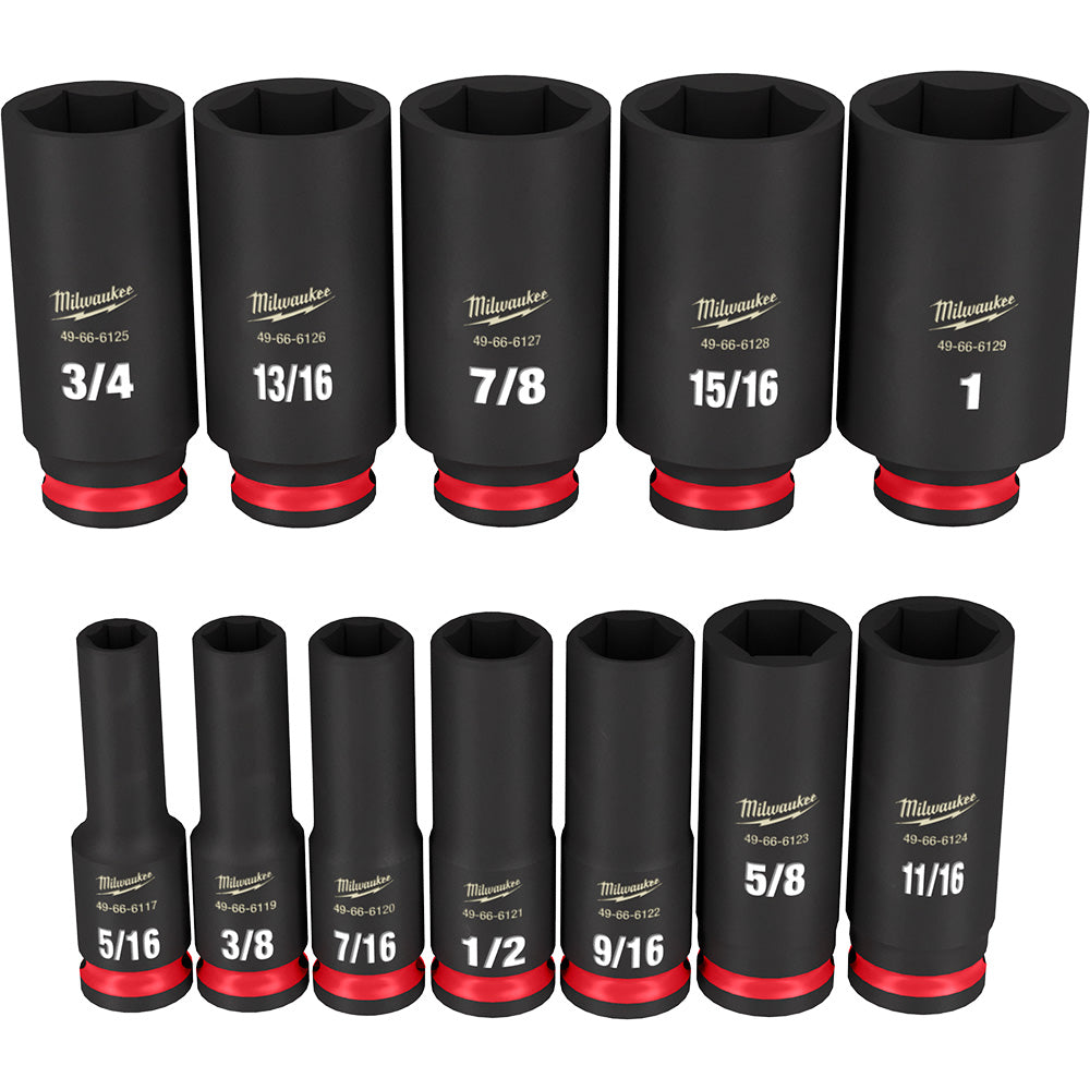 Milwaukee Electric 12-Pc 3/8" Drive, 6 Pt. Sae Deep Impact Socket Set, 5/16"  1" - MLW-49-66-7006 | MFVCanada.com