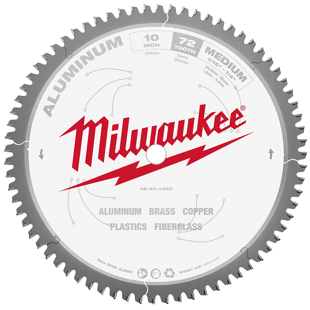 Milwaukee Electric 10" 72T Aluminum Csb, 5/8" - MLW-48-40-4360 | MFVCanada.com