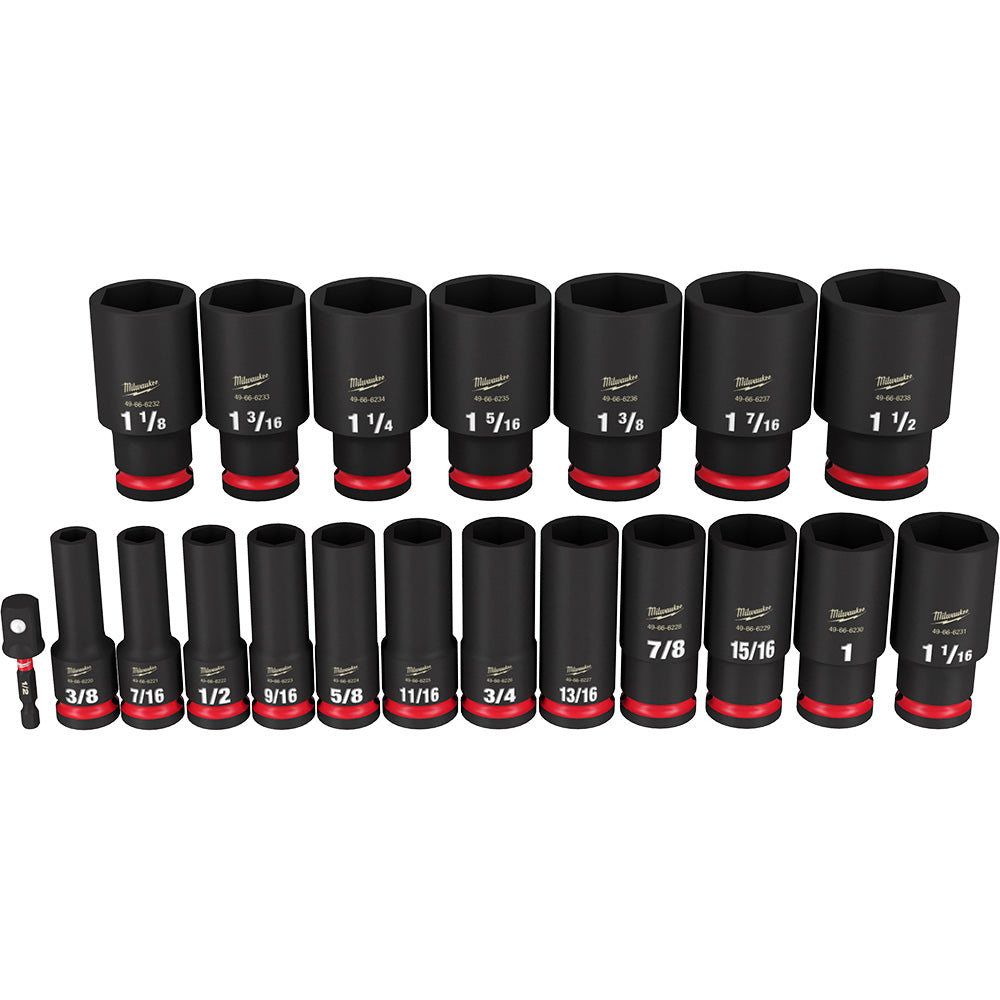 Milwaukee Electric 19-Pc 1/2" Drive, 6 Pt. Sae Deep Impact Socket Set, 3/8"  1-1/2" - MLW-49-66-7012 | MFVCanada.com