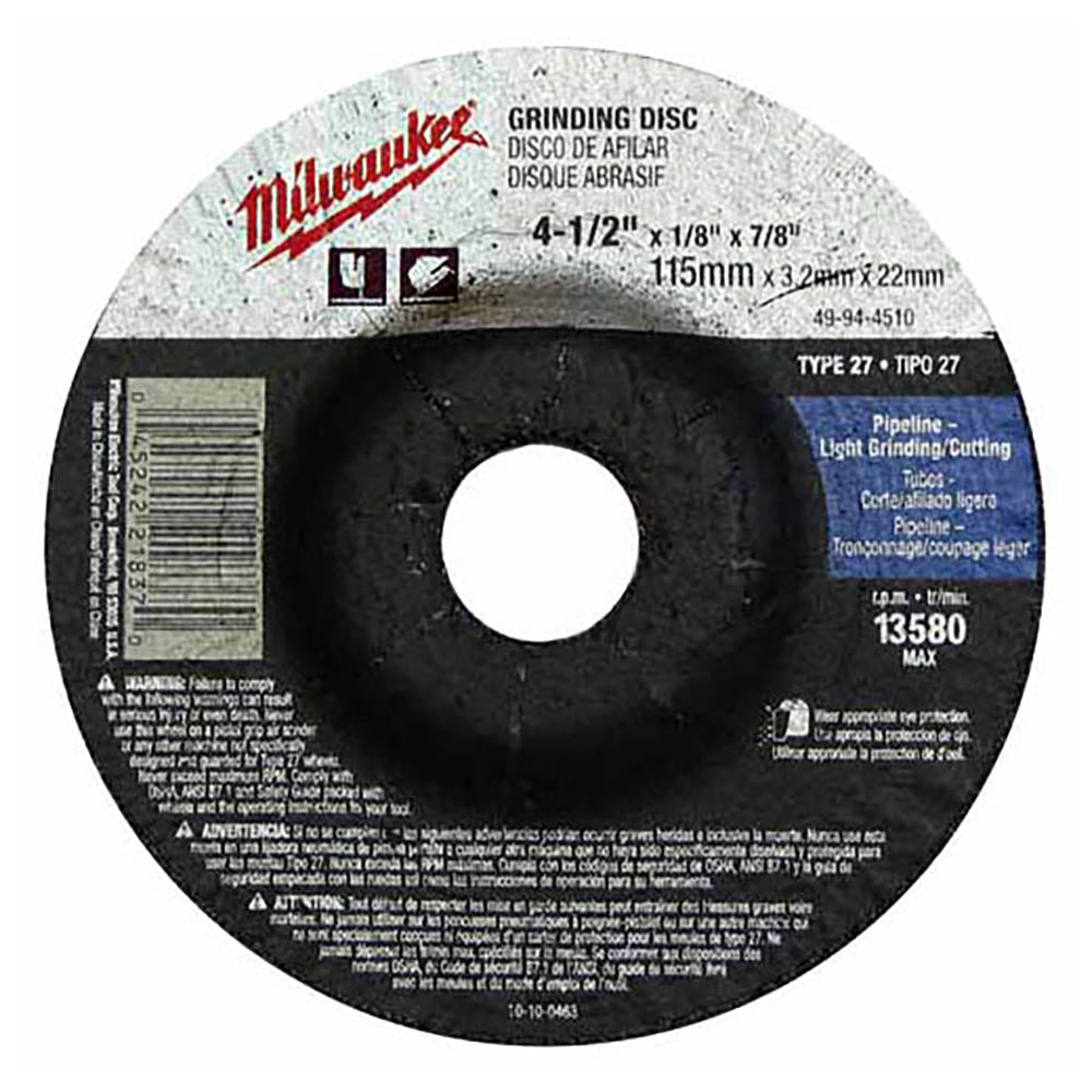 Milwaukee Electric 4-1/2X1/4X7/8 Abrsv. Whl Bulk 10 - 49-94-4520 - MLW-49-94-4520 | MFVCanada.com