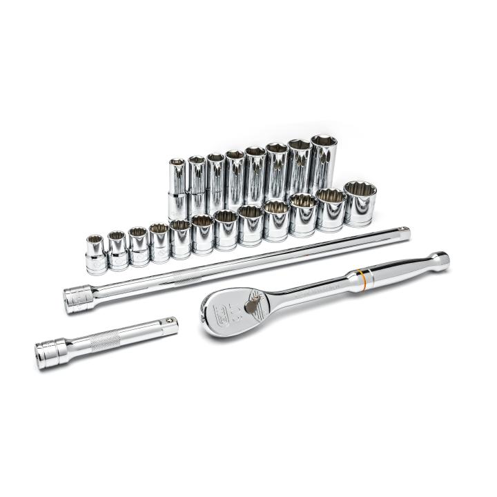 GearWrench Set Socket Std/Deep Sae 1/2DR 6 & 12PT 23Pc - GWR-80707 | GarageAndFab.com