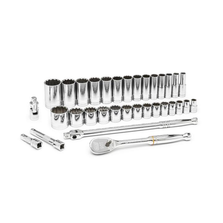 GearWrench Set Socket Std/Deep Sae 1/2DR 12Pt - GWR-80714D | GarageAndFab.com