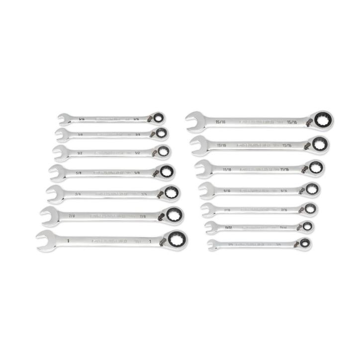 GearWrench Set Wrench Rat Combination Rev Sae 90T 14 Pc 1/4-1" - GWR-86660 | GarageAndFab.com
