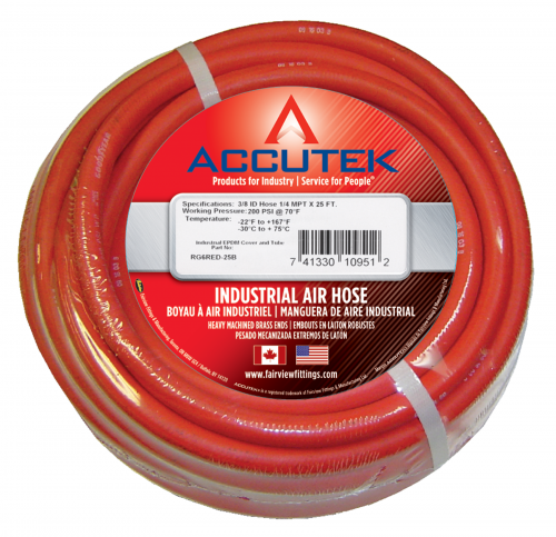 Fairview 3/8 ID Nitrile Assy;Red;250PSI;3/8MPTx25ft Item #: FVF-RP6RED-25C | GarageAndFab.com