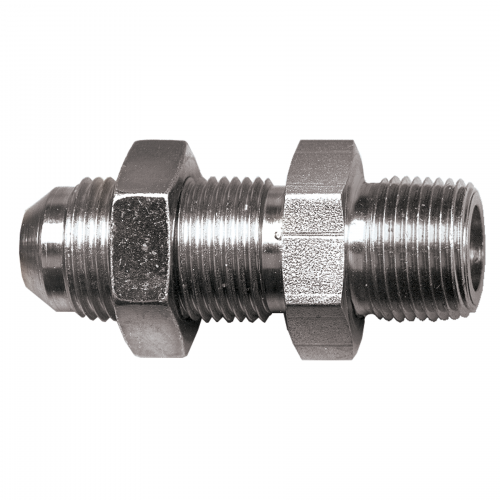 Fairview Steel Blkhd Adptr,3/8 MJICx 3/8MPT Item #: FVF-S3848-6C | GarageAndFab.com