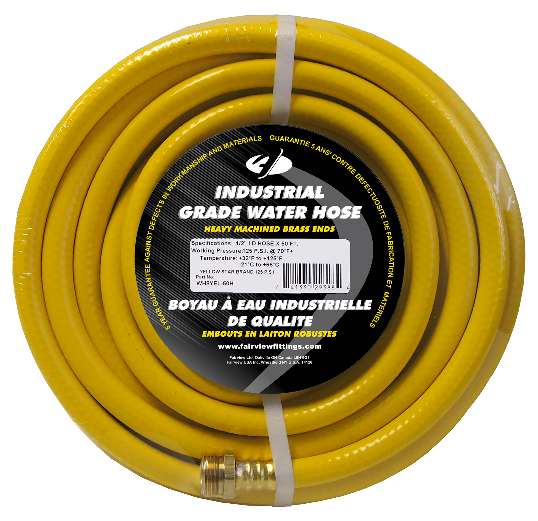 Fairview 3/4 ID Yellow Water Hose;50ft Item #: FVF-WH12YEL-50H | GarageAndFab.com