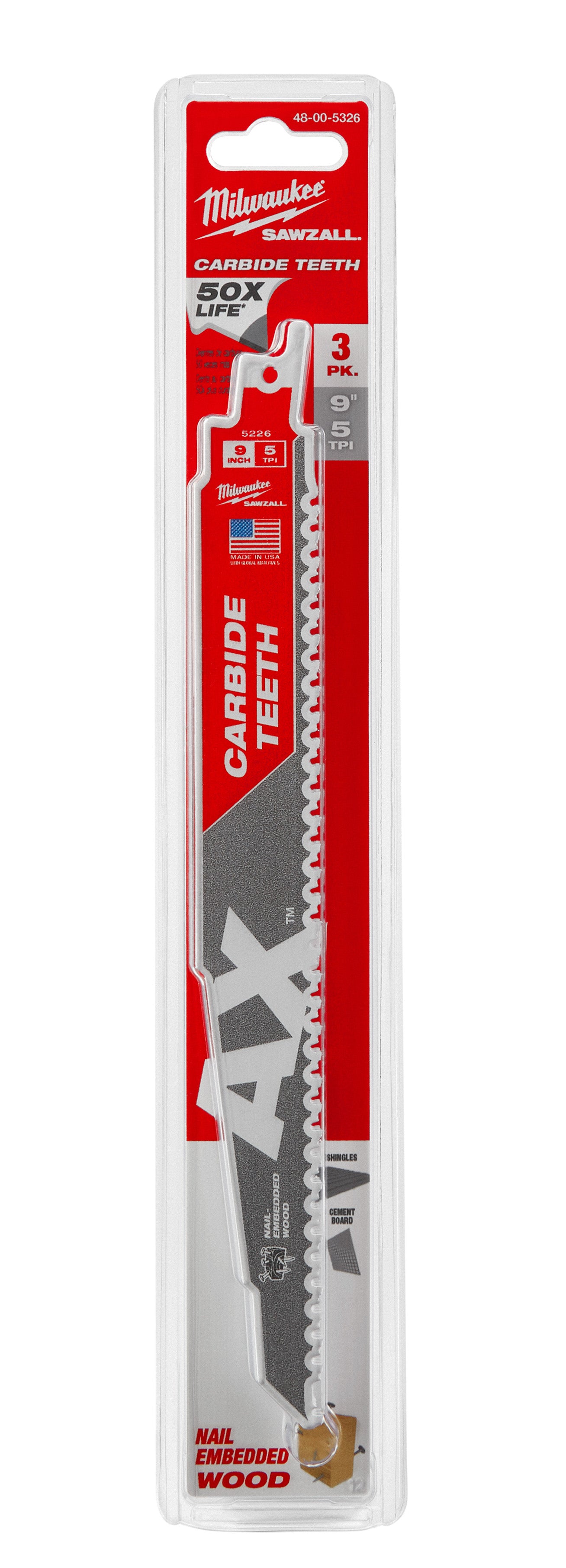Milwaukee Electric 9In Cax 3Pk Sawzall Blade - MLW-48-00-5326 | MFVCanada.com