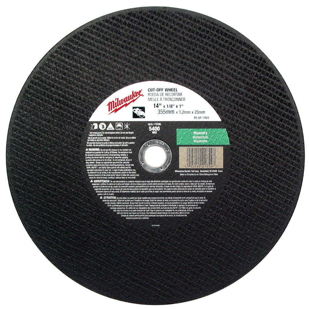 Milwaukee Electric 14X1/8X20 m Cut Off Wheel Bulk 10 - 49-94-1480 - MLW-49-94-1480 | MFVCanada.com
