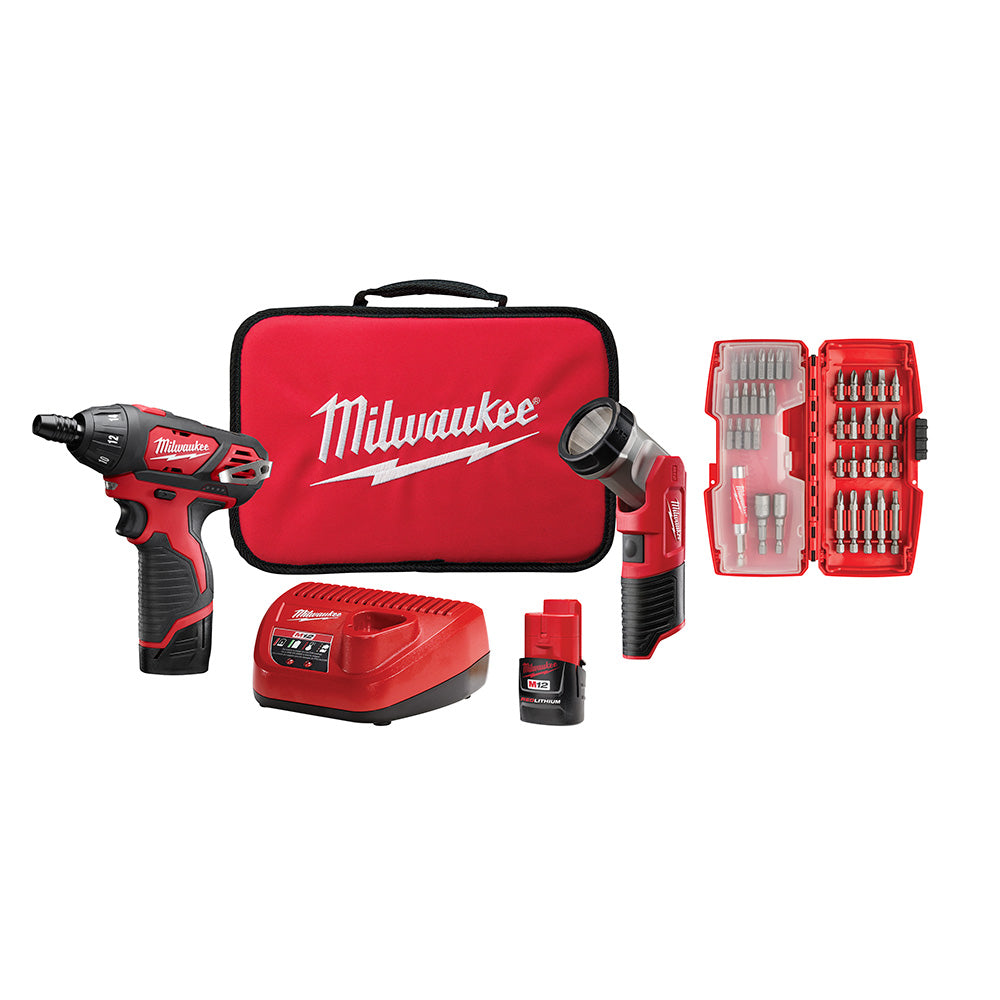 Milwaukee Electric M12 Scrdvr Wfree Light&Acc Kit - MLW-2482-22 | MFVCanada.com