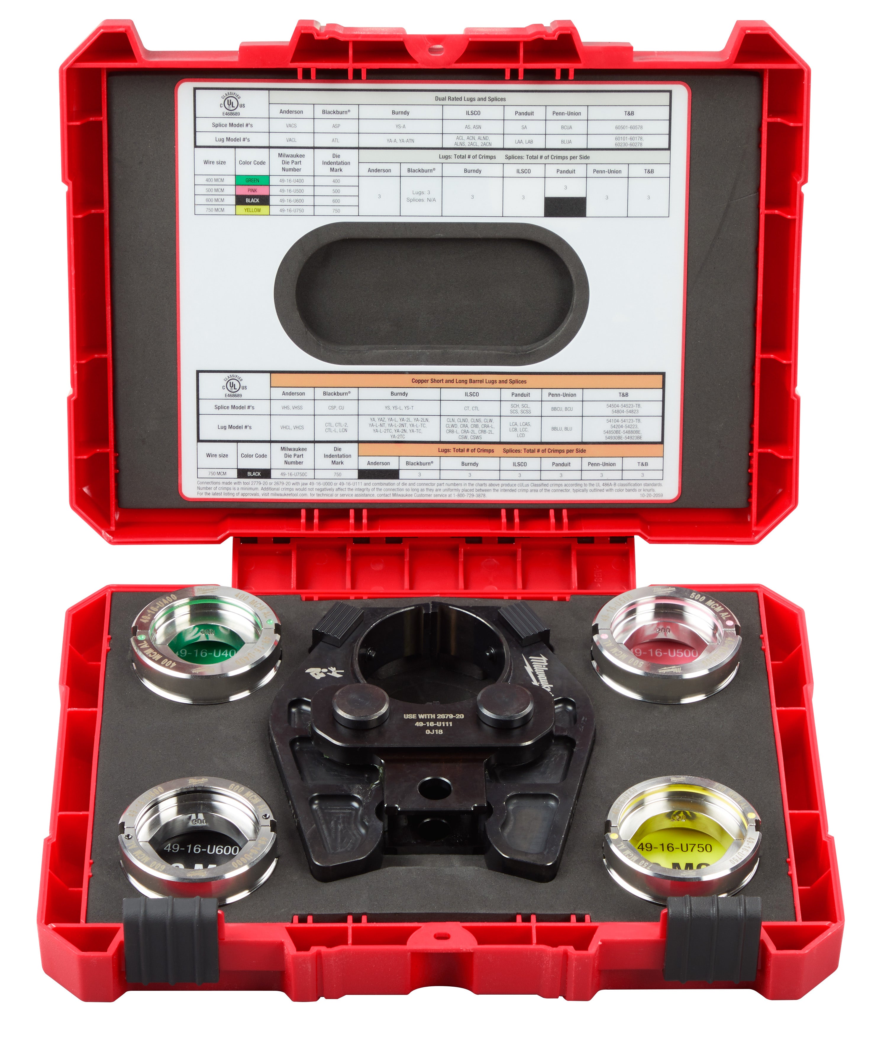 Milwaukee Electric 400-750 Mcm Al U Style Dies & Jaw Kit - MLW-49-16-750A | MFVCanada.com