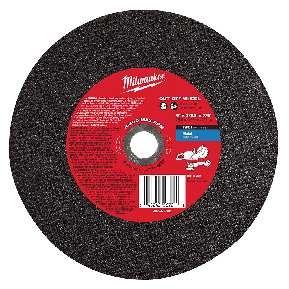 Milwaukee Electric 9 X 3/32 X 7/8 Cutoff Wheel Bulk 25 - MLW-49-94-9000 | MFVCanada.com
