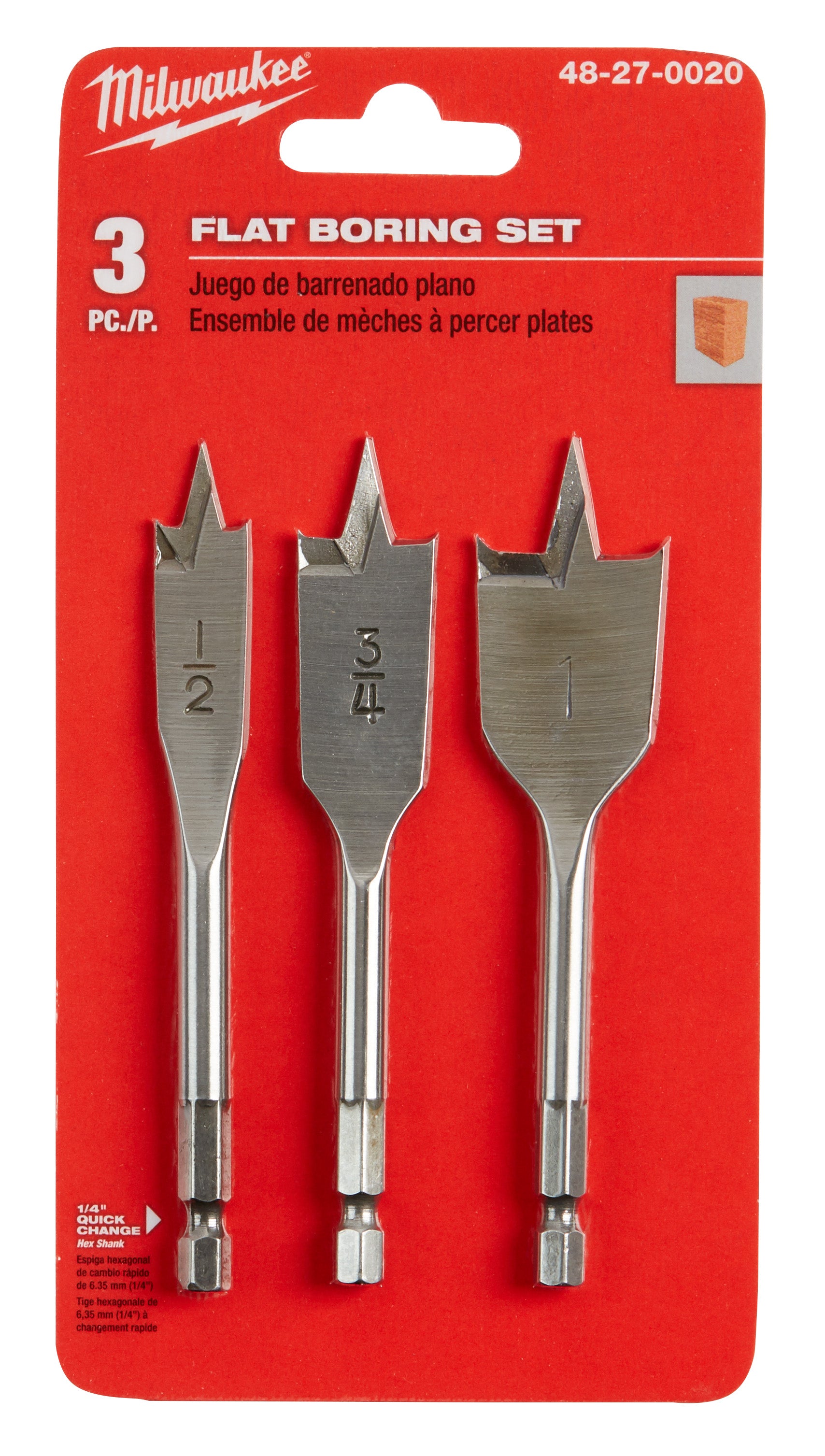 Milwaukee Electric 3Pc Stubby Flat Boring Set - MLW-48-27-0020 | MFVCanada.com