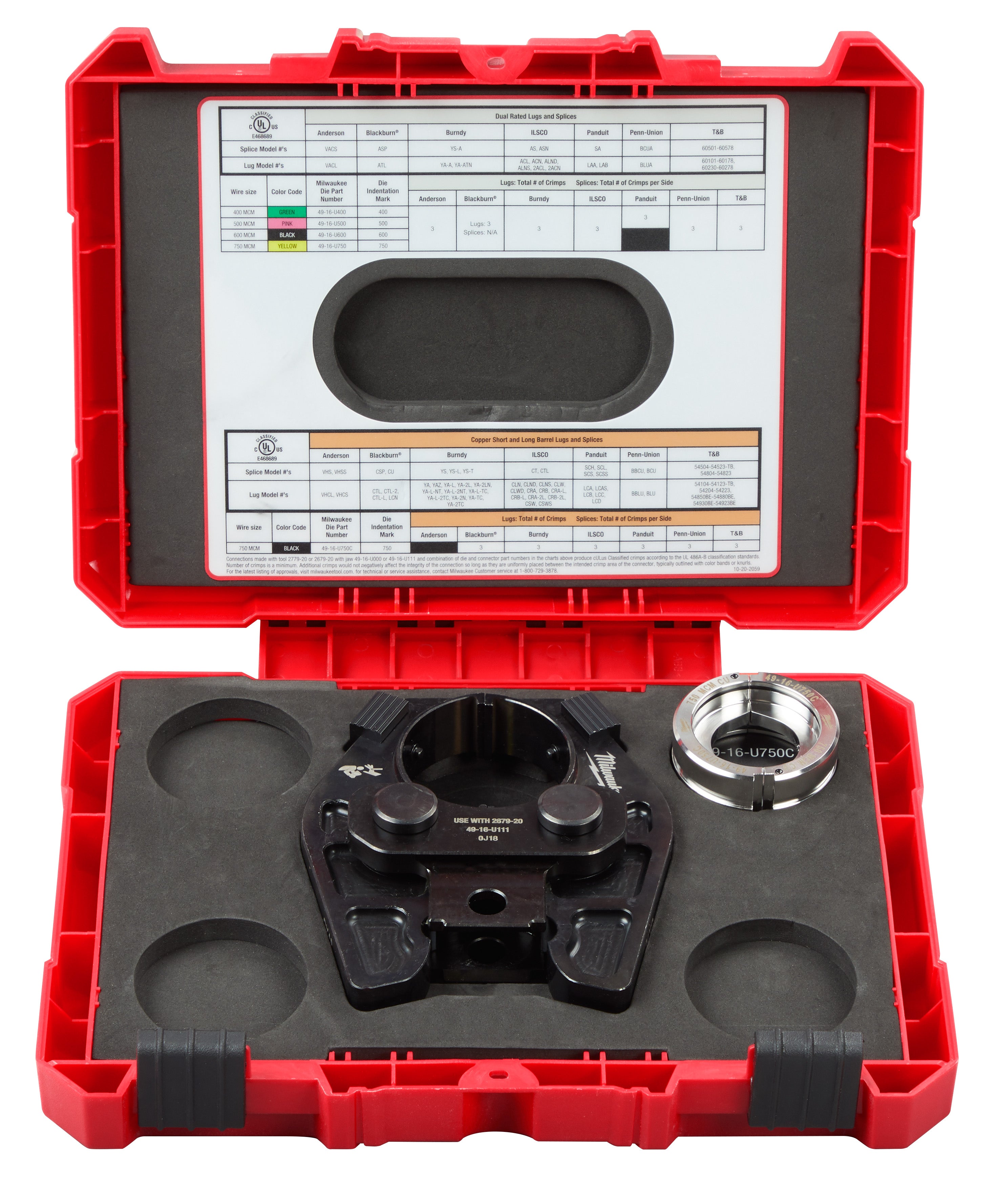 Milwaukee Electric 750 Mcm Cu U Style Die & Jaw Kit - MLW-49-16-750C | MFVCanada.com