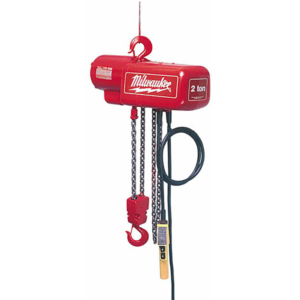 Milwaukee Electric 1 Ton 10 Foot Electric Chain Hoist, Single Chained, 115/230V, 1 Hp, Lifts 16 Ft/Min - MLW-9565 | MFVCanada.com