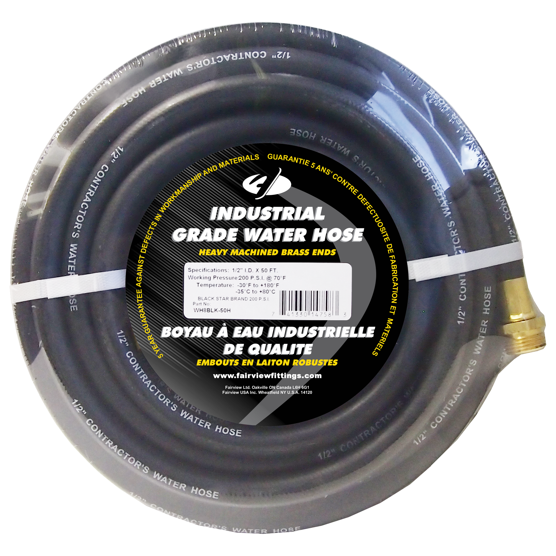 Fairview 1/2 ID Black EPDM Water Hose;1/2 ID;75ft Item #: FVF-WH8BLK-75H | GarageAndFab.com
