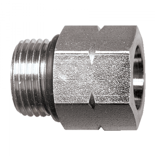 Fairview Steel Adapter;3/4-1 6ORBx9/16-18 F.ORB Item #: FVF-S3623-86 | GarageAndFab.com