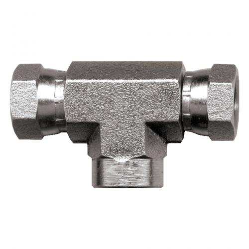 Fairview Steel Tee;3/8NPSMx3/8FPT Item #: FVF-S1101-CC | GarageAndFab.com