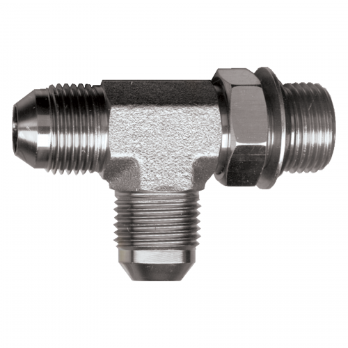 Fairview Steel Tee;9/16-18 ORBx3/8MJICx3/8MJIC Item #: FVF-S3651-6 | GarageAndFab.com